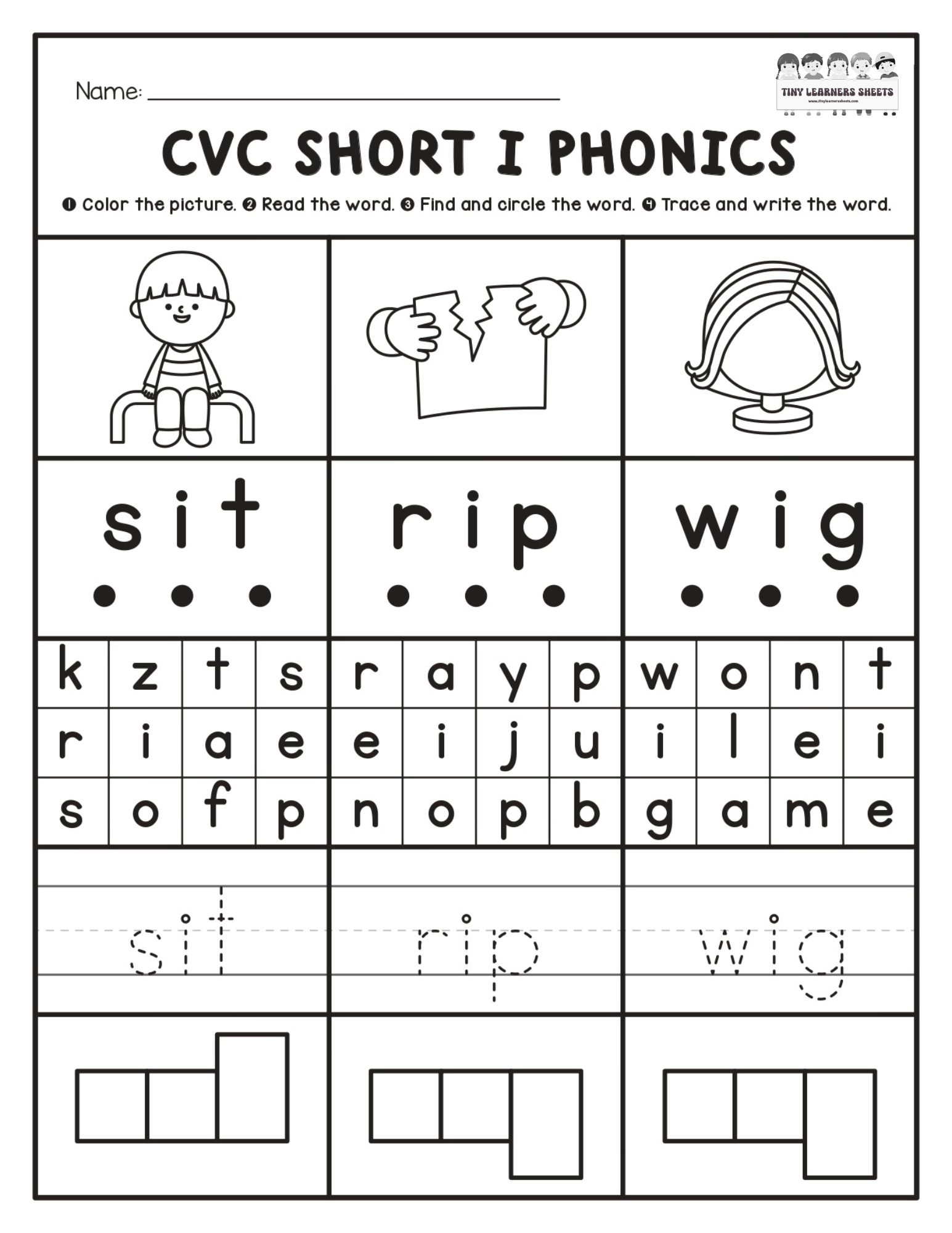 CVC Short I Phonics Worksheet 2